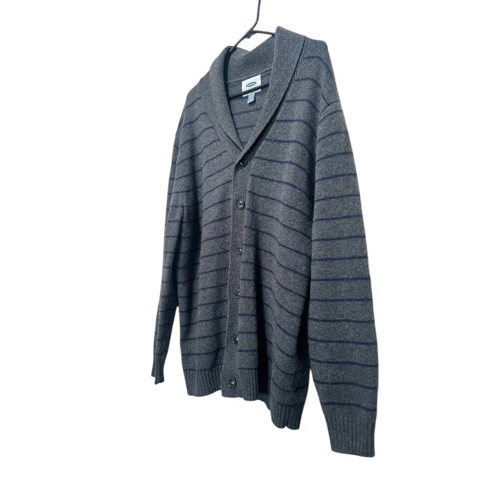Old Navy Wool Button Down Cardigan Men XXL Tall Gray Shawl Neck Striped Nautical